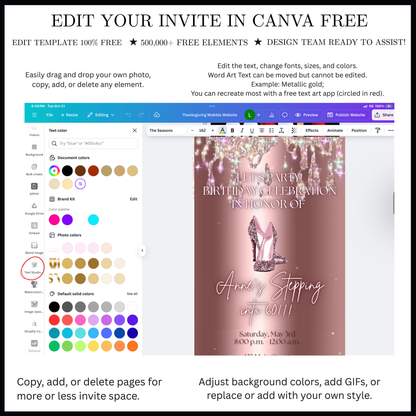 Stepping Into My Birthday Video Invite | Rose Gold Heel Digital Evite | Editable Canva Invite Template