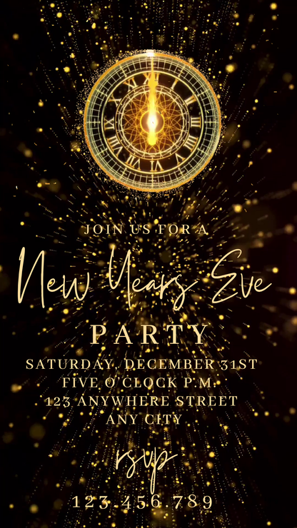 Online editable golden fireworks video party invite