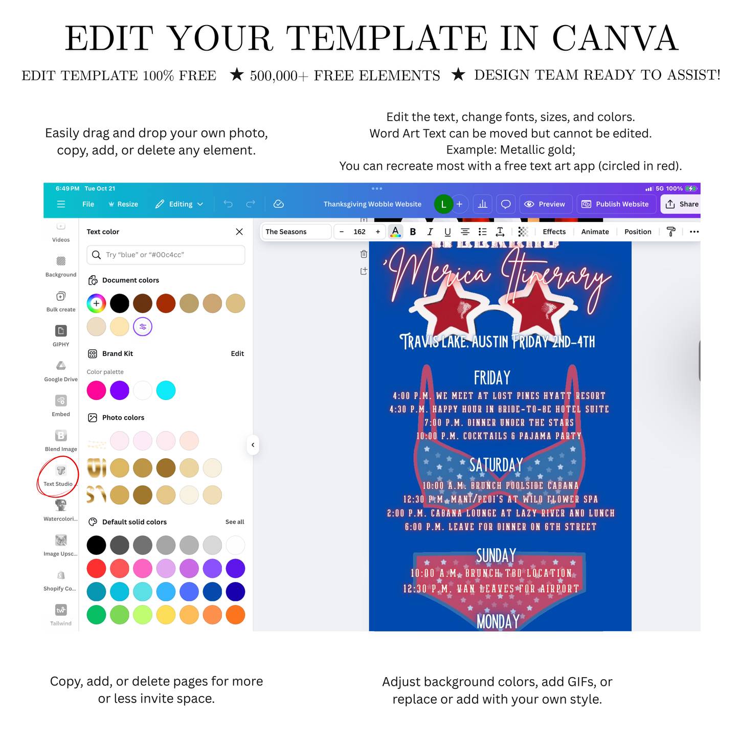 Editable patriotic 4th of july weekend party party video invitation displayed on a mobile phone, featuring an animated vertical digital invite with music, created in Canva. This premium video invitation template is designed for sharing by text, email, and social media and works with an interactive RSVP website for easy guest response tracking.