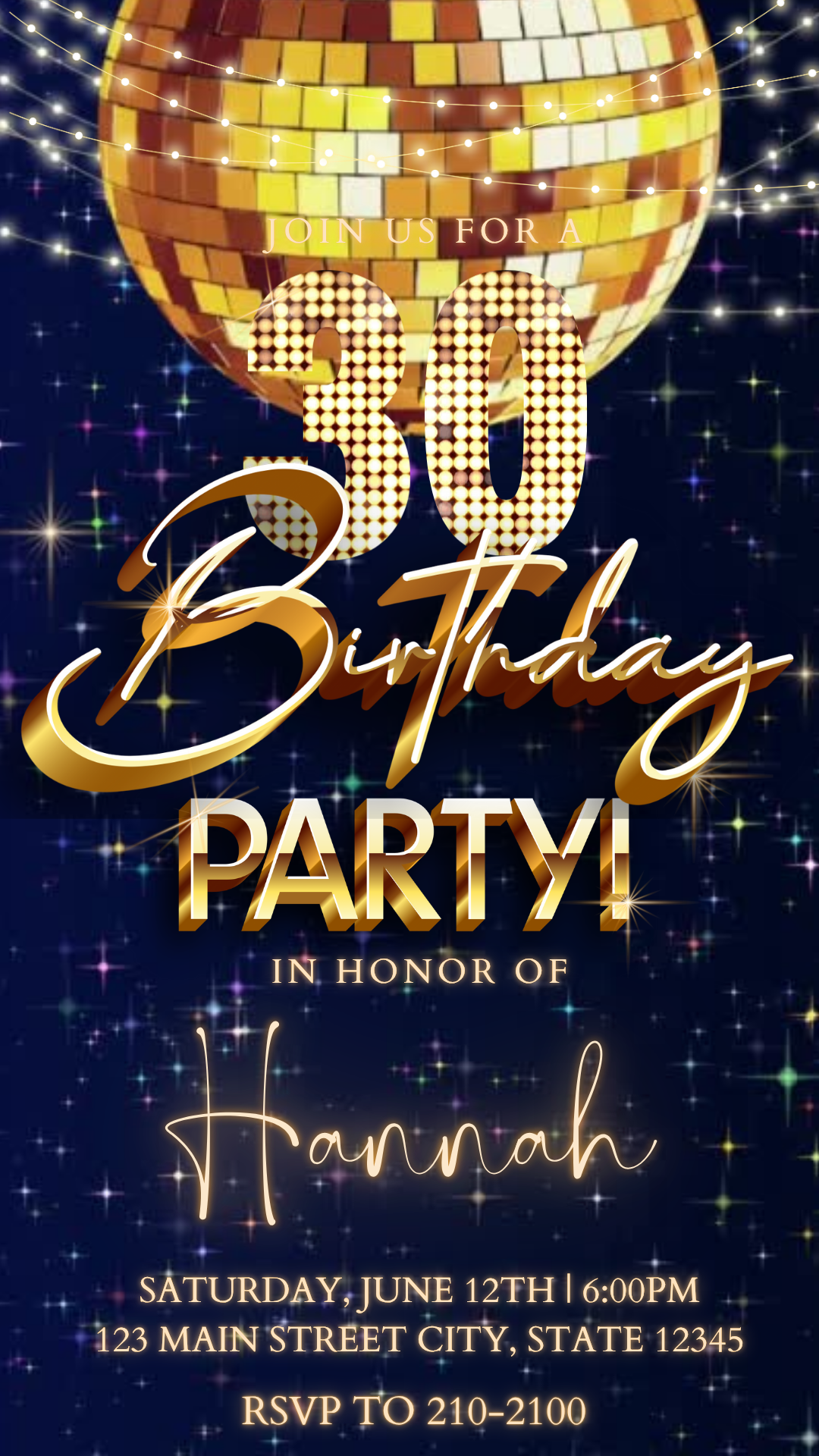 Gold Disco Ball Video Invitation WhatsApp Video