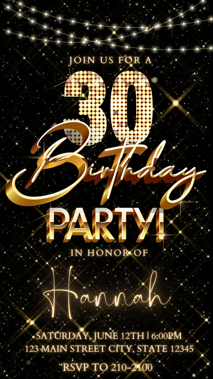 Luxe Black and Gold Video Invitation Instant Download
