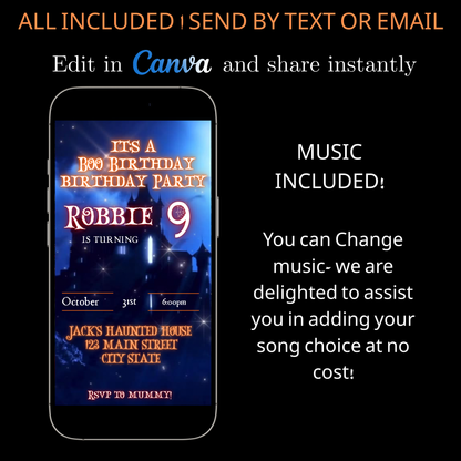 Halloween Video Invitation | Animated Halloween Digital Evite | Editable Canva Invite Template