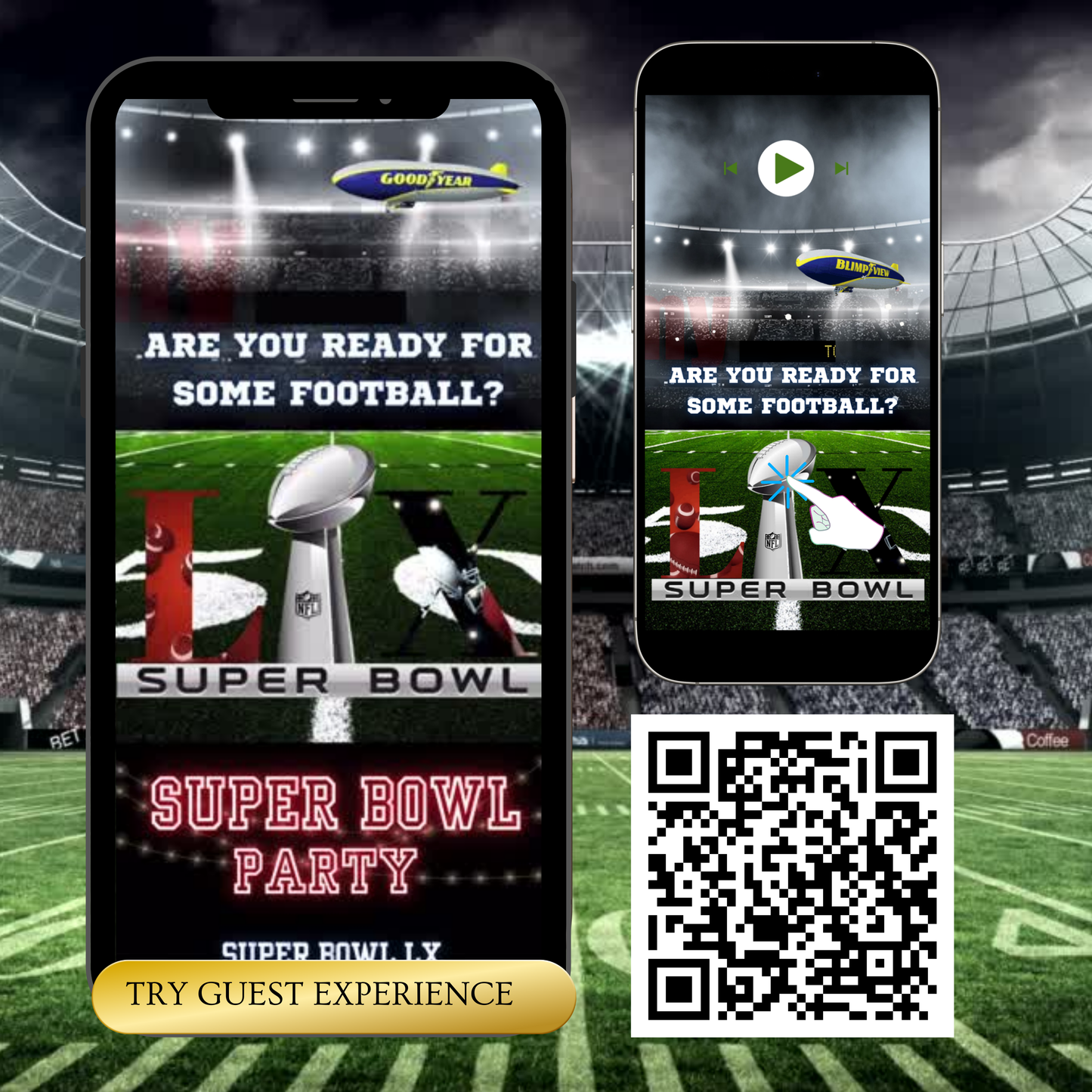 Super Bowl LX Video Invitation and RSVP Website | Game Day Party Invite | Digital Football Invite Template