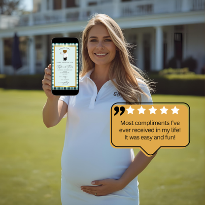 Polo Bear Baby Shower Video Invitation | Digital Tiffany Blue Plaid Invite | Editable Canva Template