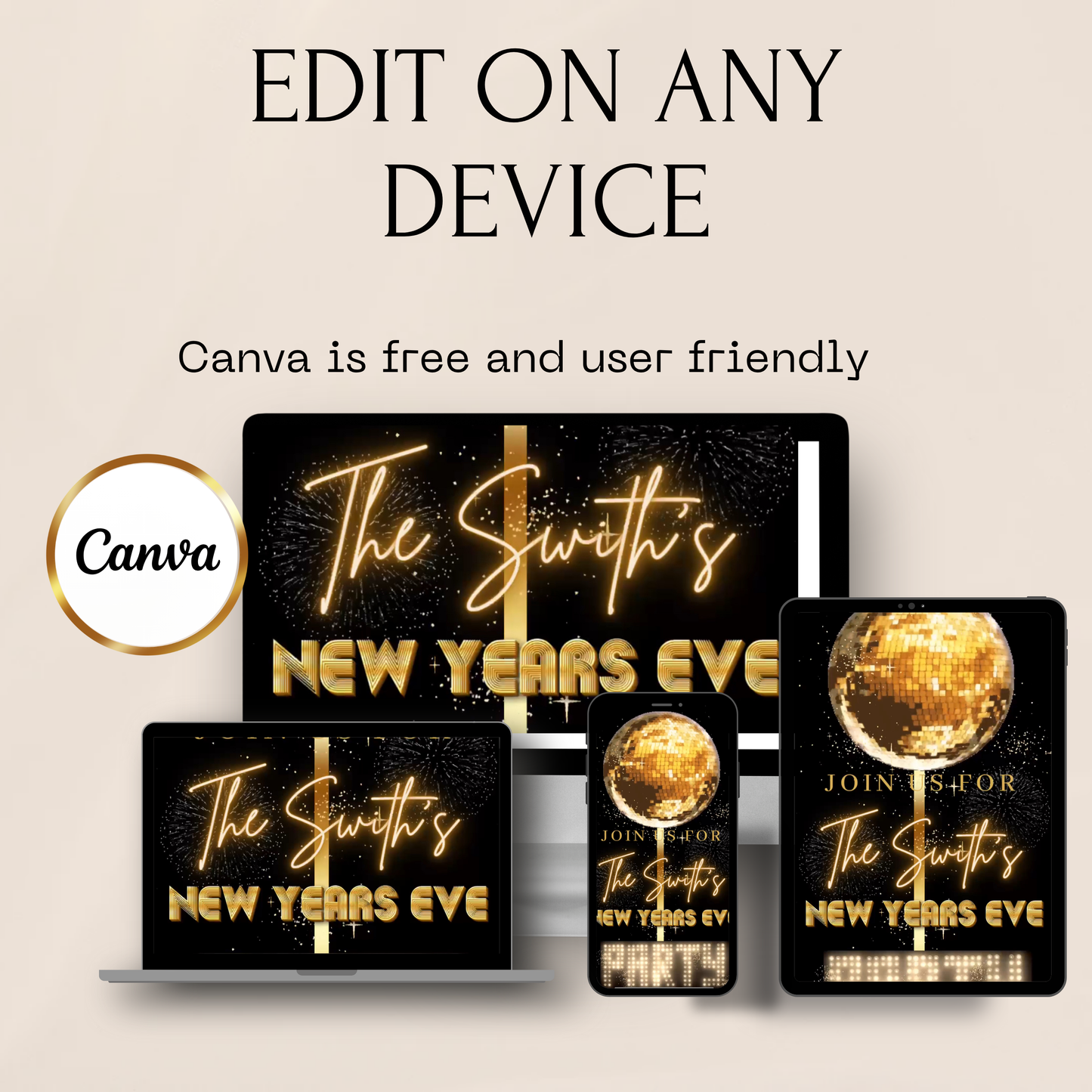 New Years Eve Invitation | Digital NYE Party Video Invite | Editable Online Template