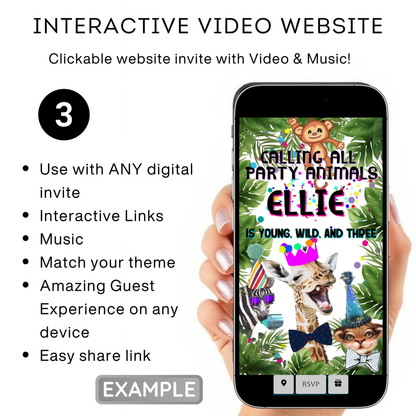 Party Animals Video Invitation Template | Mobile Animated Invite Kids Birthday | Canva Video Evite Download