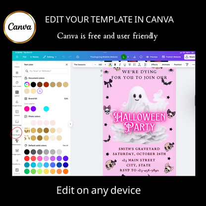 Halloween Video Invitation, Pink Ghost Animated Invite, Editable Halloween Party Mobile Evite