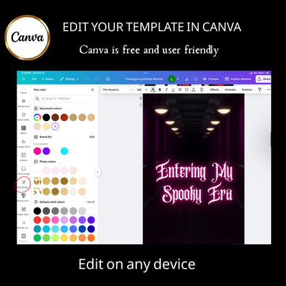 Editable halloween era party party video invitation displayed on a mobile phone, featuring an animated vertical digital invite with music, created in Canva. This premium video invitation template is designed for sharing by text, email, and social media and works with an interactive RSVP website for easy guest response tracking.