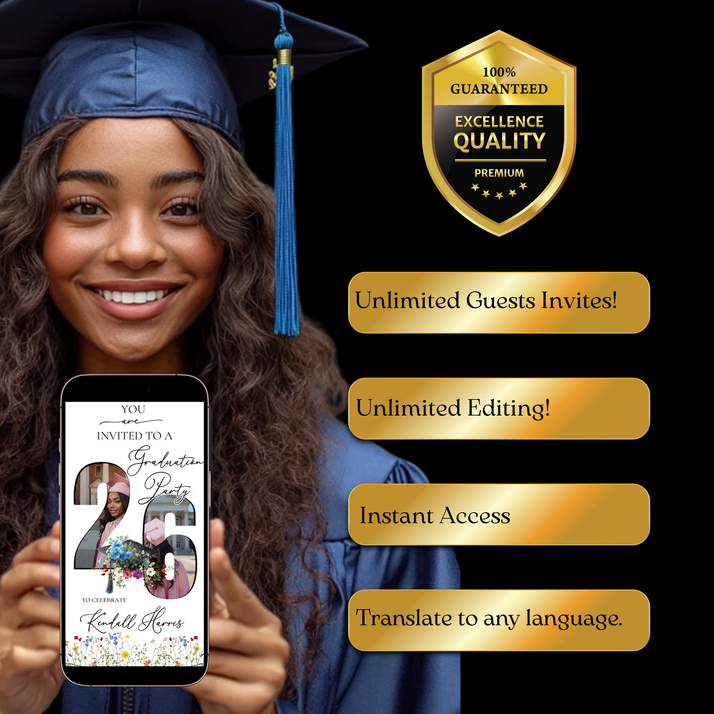 Wildflower Graduation Party Video Invitation | Spring Floral Graduation Invite for Her | Editable Online RSVP Evite Canva Template