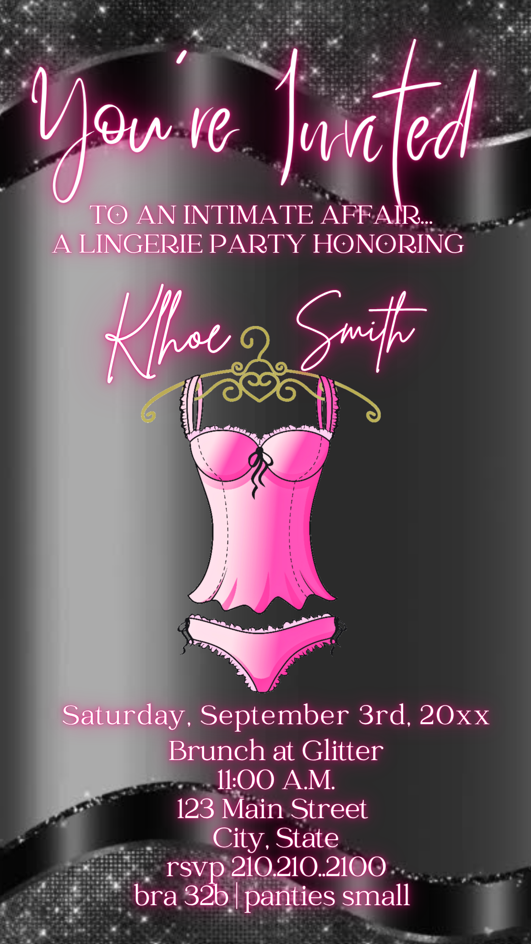 Glam Pink Lingerie Video Invitation Instant Download