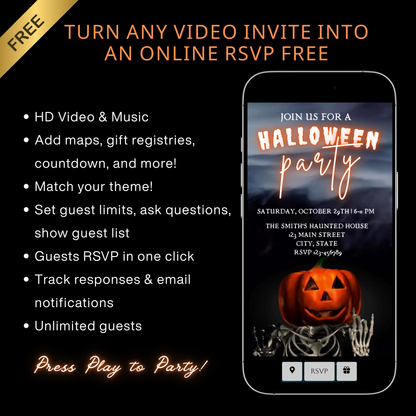 Halloween Video Invitation | Animated Halloween Digital Evite | Editable Canva Invite Template