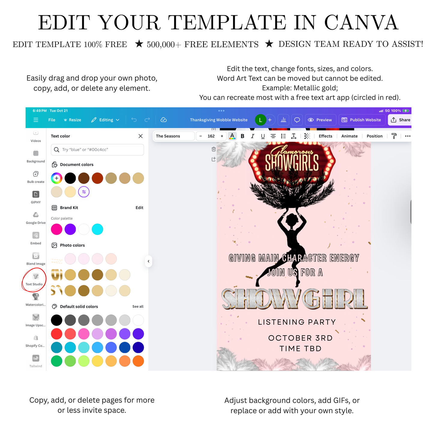 Showgirls Video Invitation | Animated Las Vegas Showgirl Digital Evite | Editable Canva Invite Template