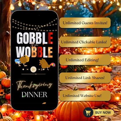 Funny Thanksgiving Invite Website with RSVP tracking, Animated Friendsgiving Dinner Invite Website Template