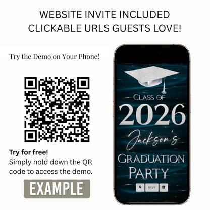 Graduation Party Video Invitation | Class of 2026 Purple and Silver Invite for Him | Editable Online RSVP Evite Canva Template