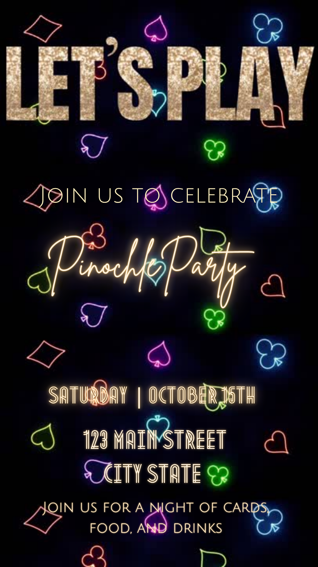 Neon Casino Night Video Invitation Instant Download