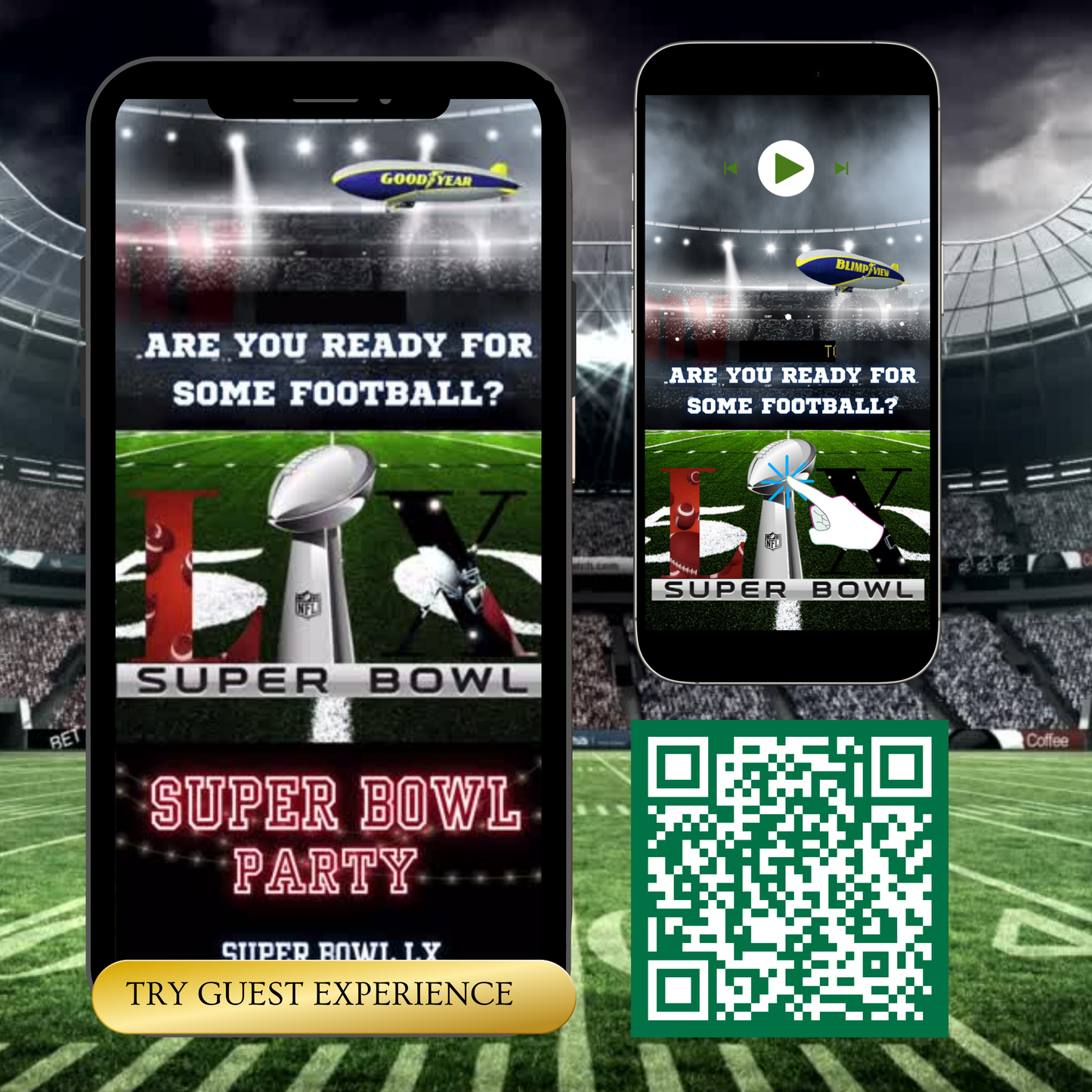 Super Bowl LX Video Invitation and RSVP Website | Game Day Party Invite | Digital Football Invite | Editable Online Template