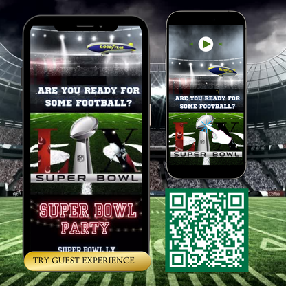 Super Bowl LX Video Invitation and RSVP Website | Game Day Party Invite | Digital Football Invite | Editable Online Template