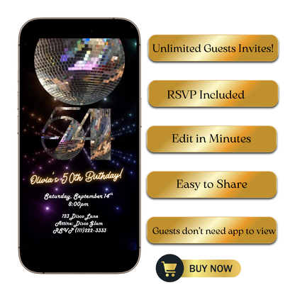 Studio 54 Video Invitation | Animated Disco Birthday Digital Evite | Editable Canva Invite Template