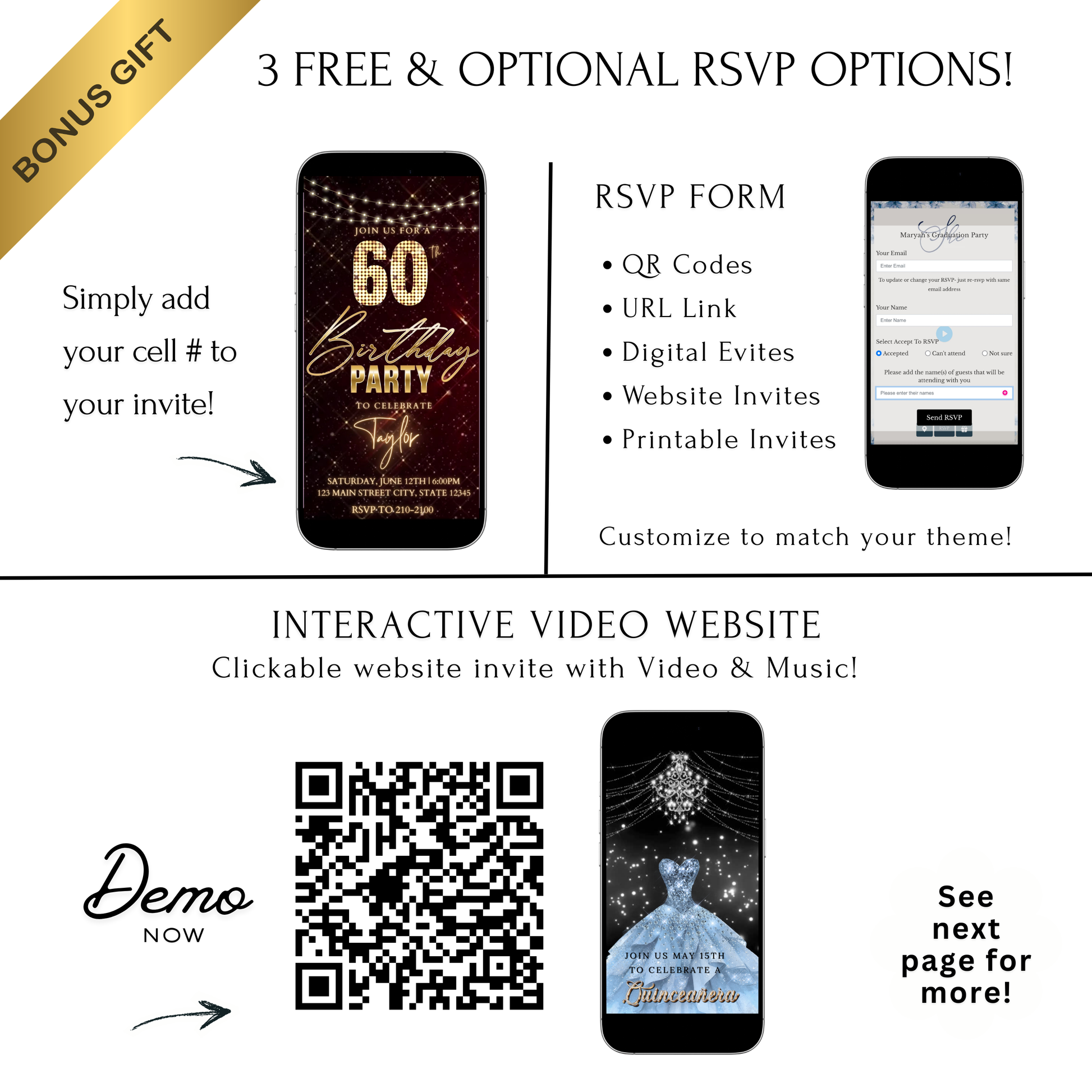Editable maroon gold sparkle 60th birthday birthday video invitation displayed on a mobile phone, featuring an animated vertical digital invite with music, created in Canva. This premium video invitation template is designed for sharing by text, email, and social media and works with an interactive RSVP website for easy guest response tracking.