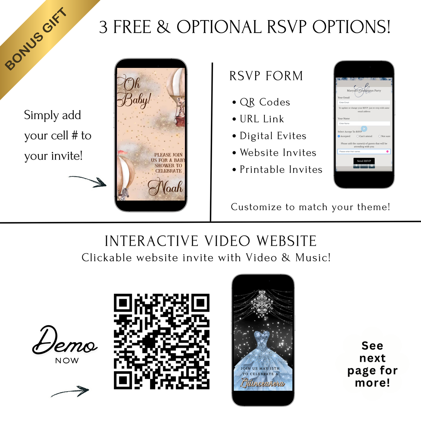 Editable noah’s ark baby shower baby shower video invitation displayed on a mobile phone, featuring an animated vertical digital invite with music, created in Canva. This premium video invitation template is designed for sharing by text, email, and social media and works with an interactive RSVP website for easy guest response tracking.