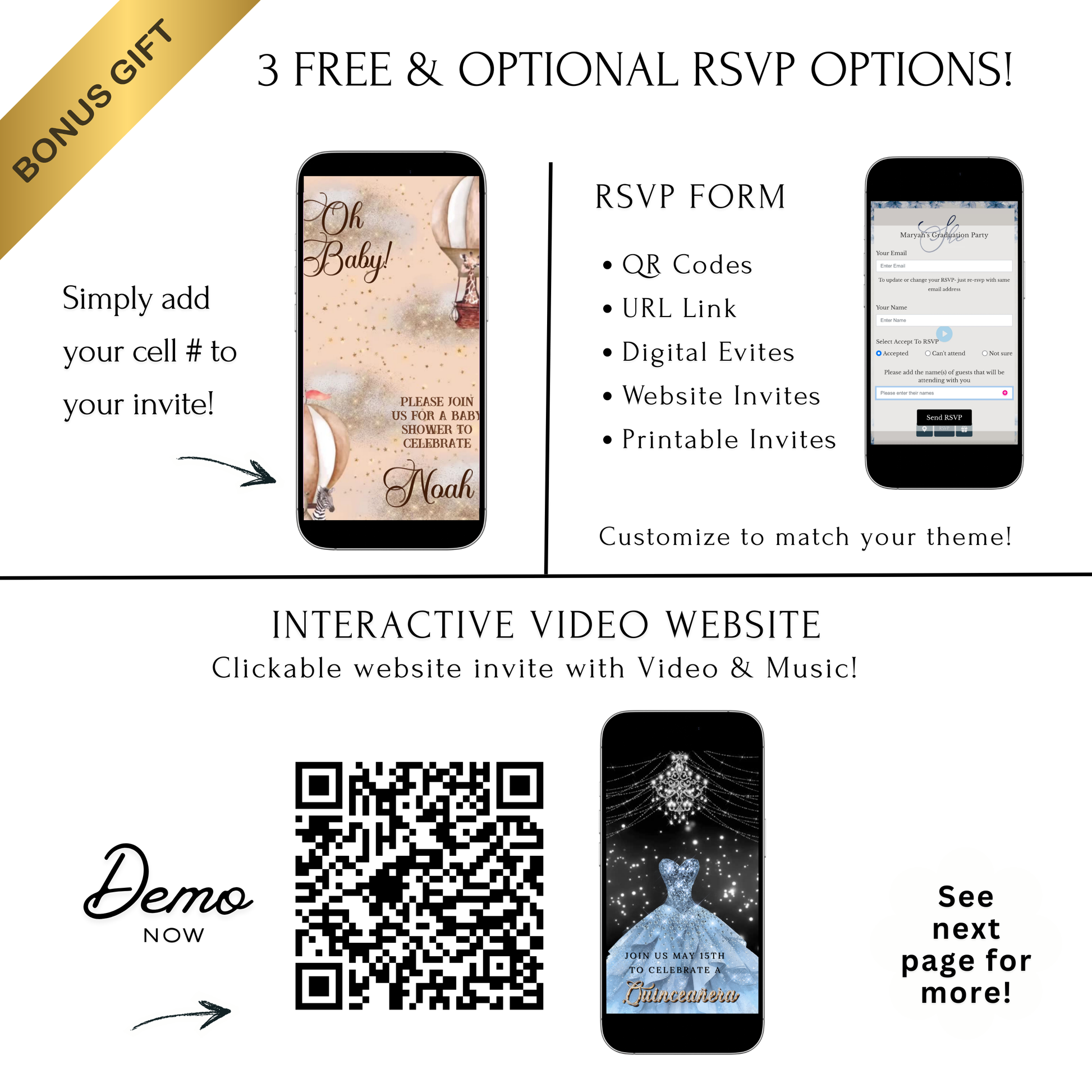 Editable noah’s ark baby shower baby shower video invitation displayed on a mobile phone, featuring an animated vertical digital invite with music, created in Canva. This premium video invitation template is designed for sharing by text, email, and social media and works with an interactive RSVP website for easy guest response tracking.