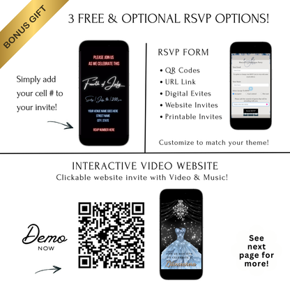 Editable neon fourth of july party party video invitation displayed on a mobile phone, featuring an animated vertical digital invite with music, created in Canva. This premium video invitation template is designed for sharing by text, email, and social media and works with an interactive RSVP website for easy guest response tracking.