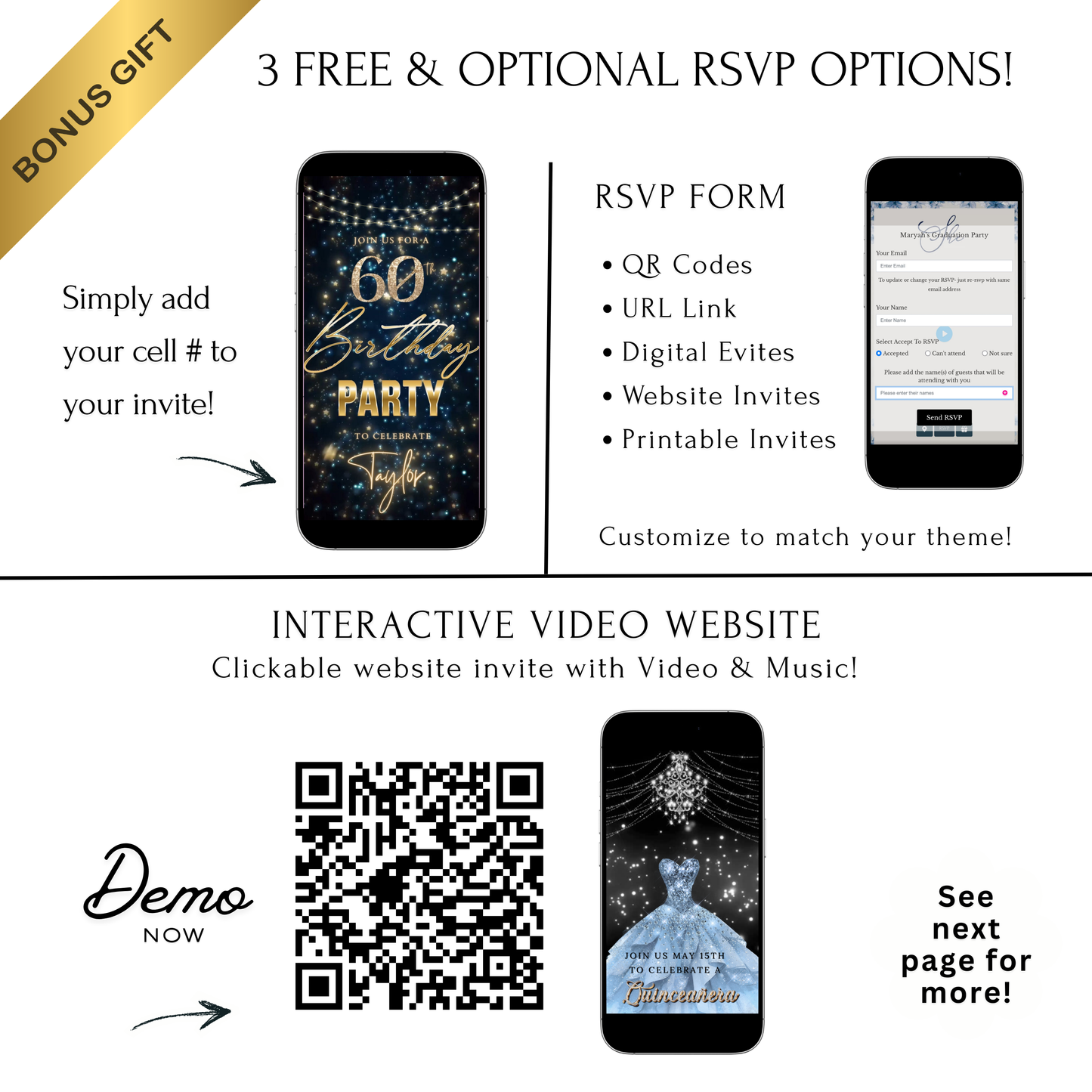 Editable teal gold star confetti 60th birthday birthday video invitation displayed on a mobile phone, featuring an animated vertical digital invite with music, created in Canva. This premium video invitation template is designed for sharing by text, email, and social media and works with an interactive RSVP website for easy guest response tracking.
