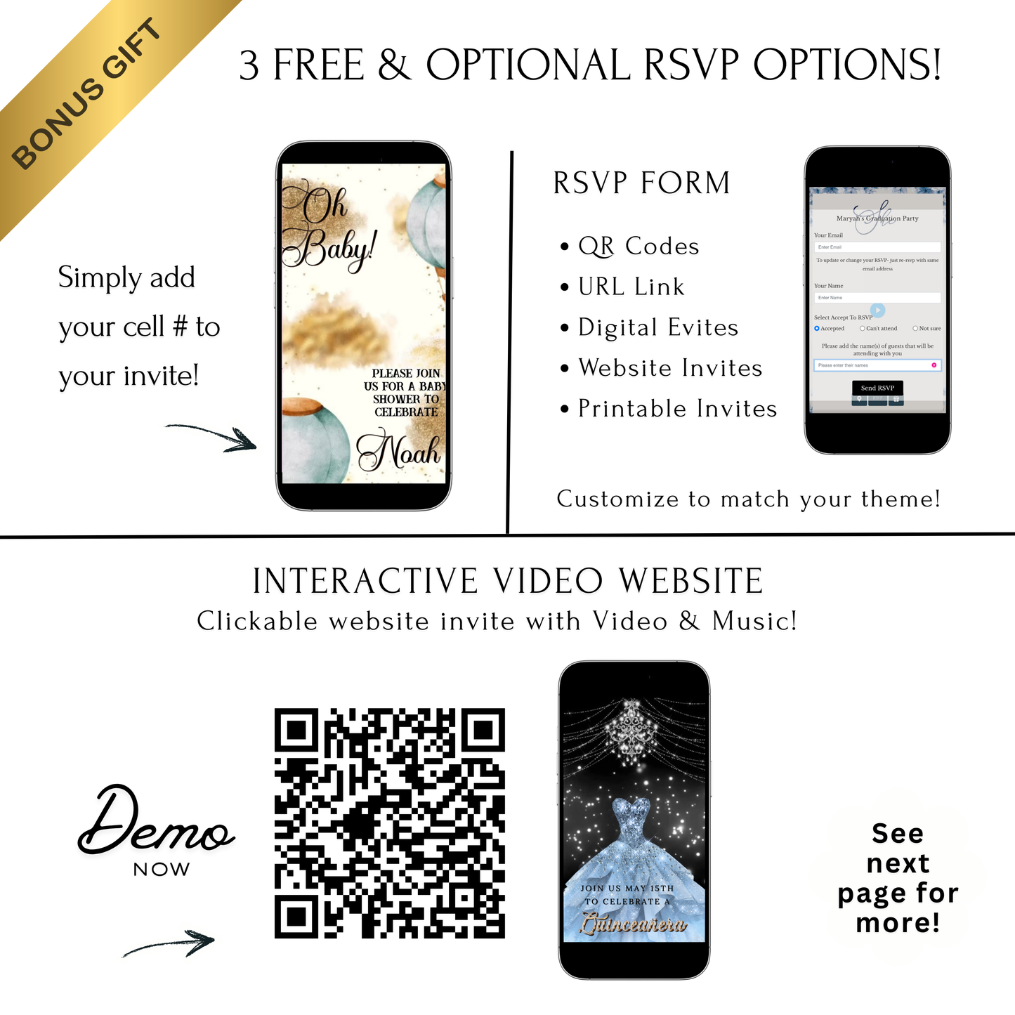 Editable woodland hot air balloon baby shower baby shower video invitation displayed on a mobile phone, featuring an animated vertical digital invite with music, created in Canva. This premium video invitation template is designed for sharing by text, email, and social media and works with an interactive RSVP website for easy guest response tracking.