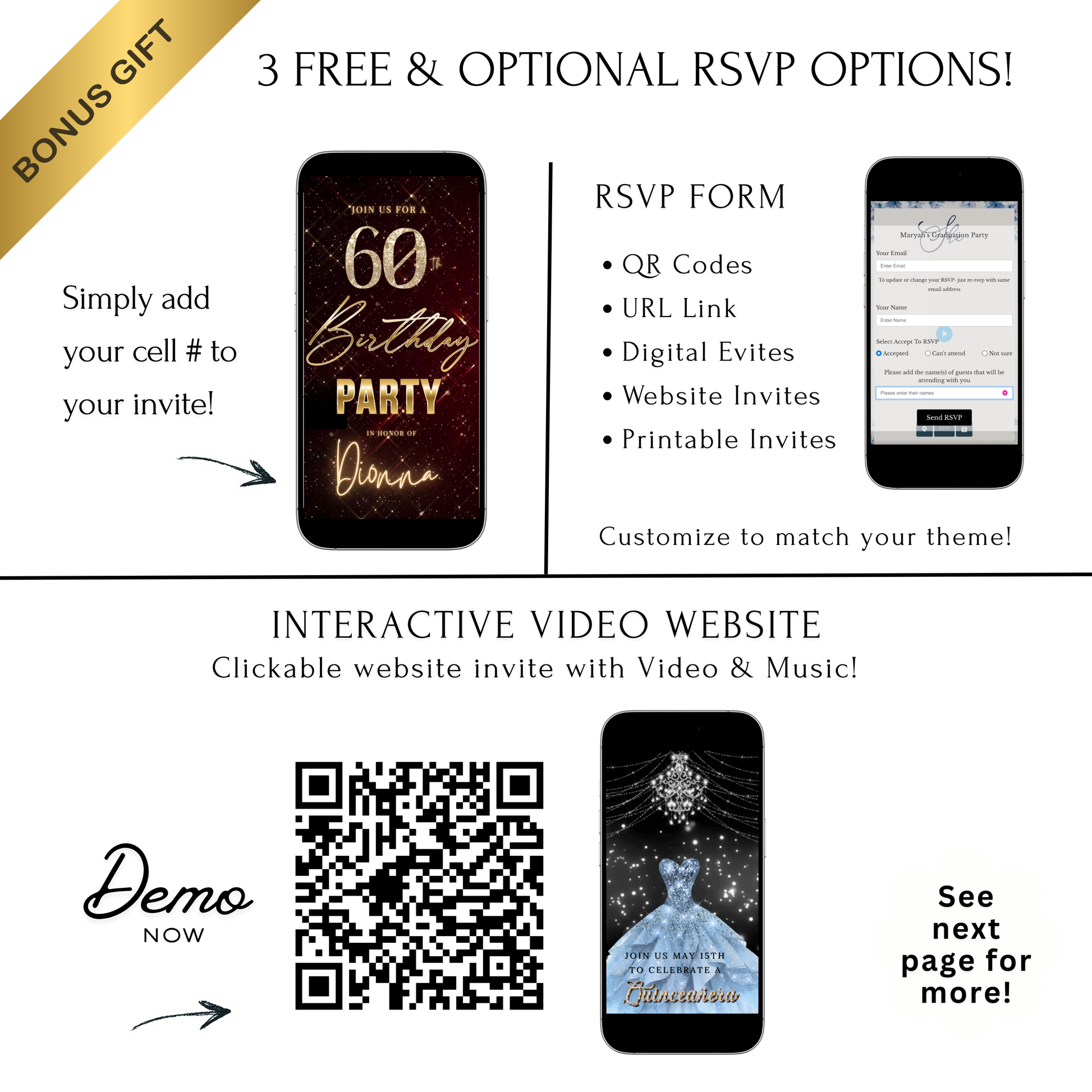 Editable maroon gold elegant 60th birthday birthday video invitation displayed on a mobile phone, featuring an animated vertical digital invite with music, created in Canva. This premium video invitation template is designed for sharing by text, email, and social media and works with an interactive RSVP website for easy guest response tracking.