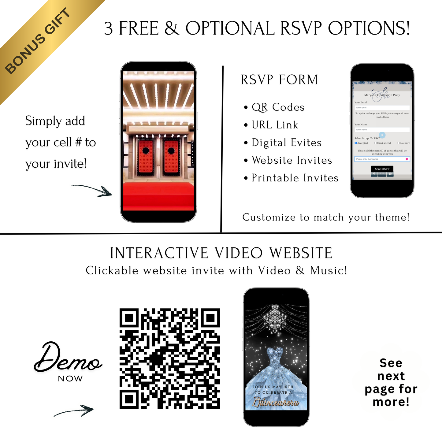 Editable hollywood red carpet 50th birthday birthday video invitation displayed on a mobile phone, featuring an animated vertical digital invite with music, created in Canva. This premium video invitation template is designed for sharing by text, email, and social media and works with an interactive RSVP website for easy guest response tracking.