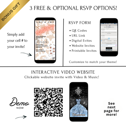 Editable cowgirl nashville bachelorette party party video invitation displayed on a mobile phone, featuring an animated vertical digital invite with music, created in Canva. This premium video invitation template is designed for sharing by text, email, and social media and works with an interactive RSVP website for easy guest response tracking.