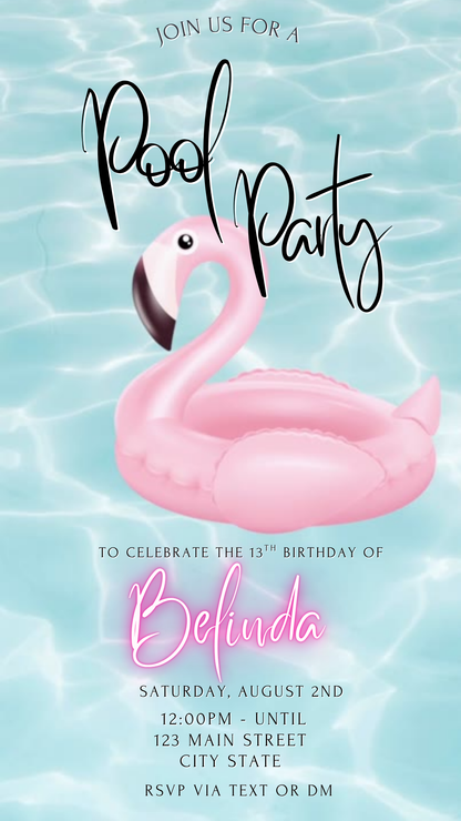 Pink Flamingo Pool Video Invitation Instant Download