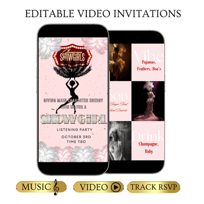 Showgirls Video Invitation | Animated Las Vegas Showgirl Digital Evite | Editable Canva Invite Template