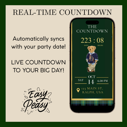 Polo Bear Ralph Lauren Baby Shower Website Invite | Animated Bearly Wait Baby Shower Invite with Rsvp tracking