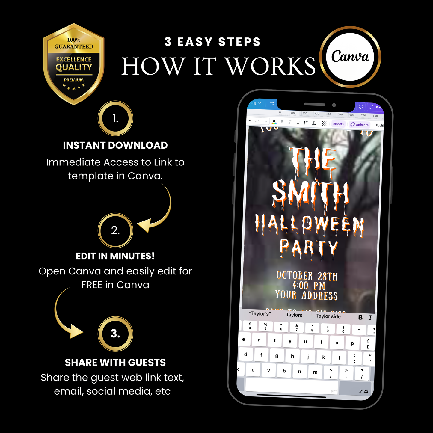 Halloween-Videoeinladung, animierte Einladung zum Spukwald, bearbeitbare mobile Halloween-Party-Einladung