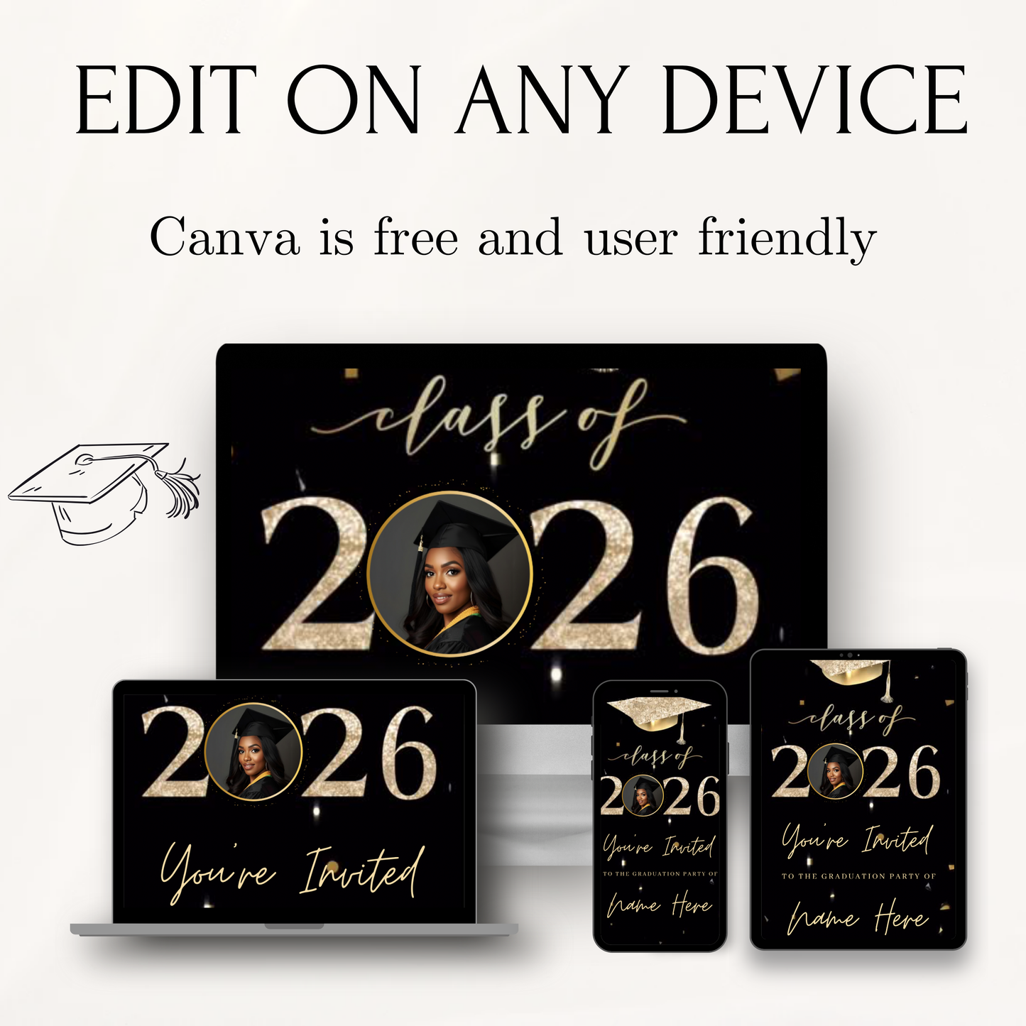 2026 Graduation Party Video Invitation | Digital Graduation Invite | Editable Online Canva Template