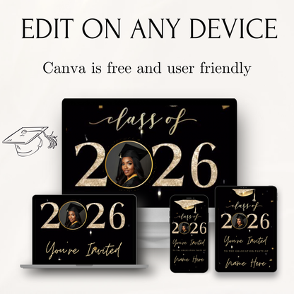 2026 Graduation Party Video Invitation | Digital Graduation Invite | Editable Online Canva Template