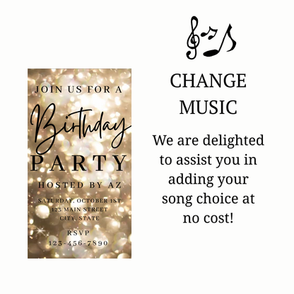 Gold Video Invitation | Animated Birthday Digital Evite | Editable Canva Invite Template