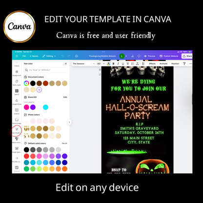 Halloween-Videoeinladung, animierte Einladung mit Totenköpfen und Skeletten, bearbeitbare mobile Einladung zur Halloween-Party