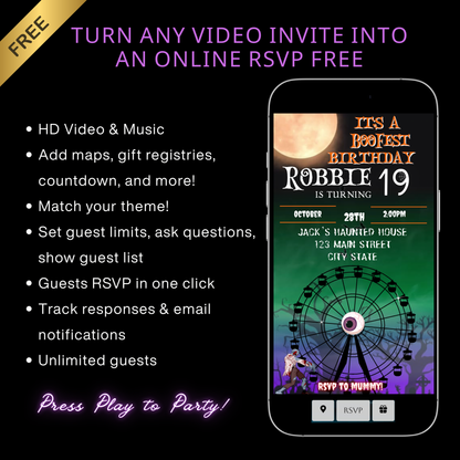 Halloween Video Invitation, Hallow Fest Animated Invite, Editable Halloween Party Mobile Evite