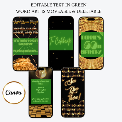 Gold Disco Party Video Invitation Glam Dance Night Evite |  Soul Train Animated Evite