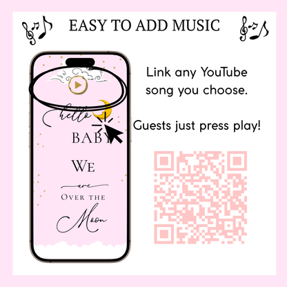 Over the Moon Baby Shower Mini Website | Canva Editable Template | Its a Girl Video Invite