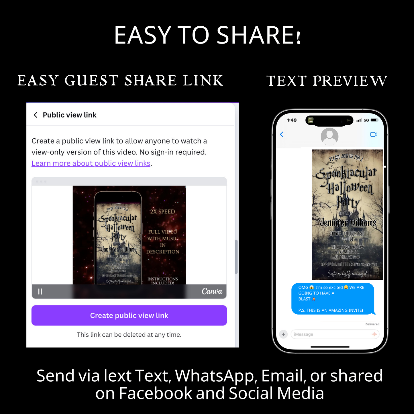 Halloween-Videoeinladung, animierte Halloween-Einladung mit Gruselmotiv, bearbeitbare mobile Einladung zur Halloween-Party
