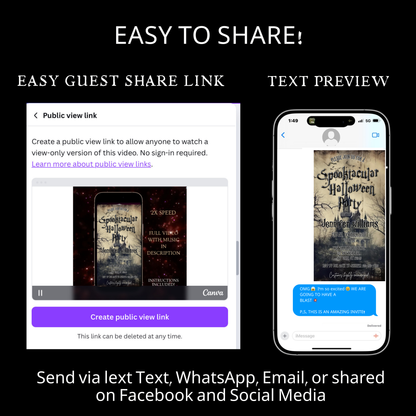 Halloween-Videoeinladung, animierte Halloween-Einladung mit Gruselmotiv, bearbeitbare mobile Einladung zur Halloween-Party