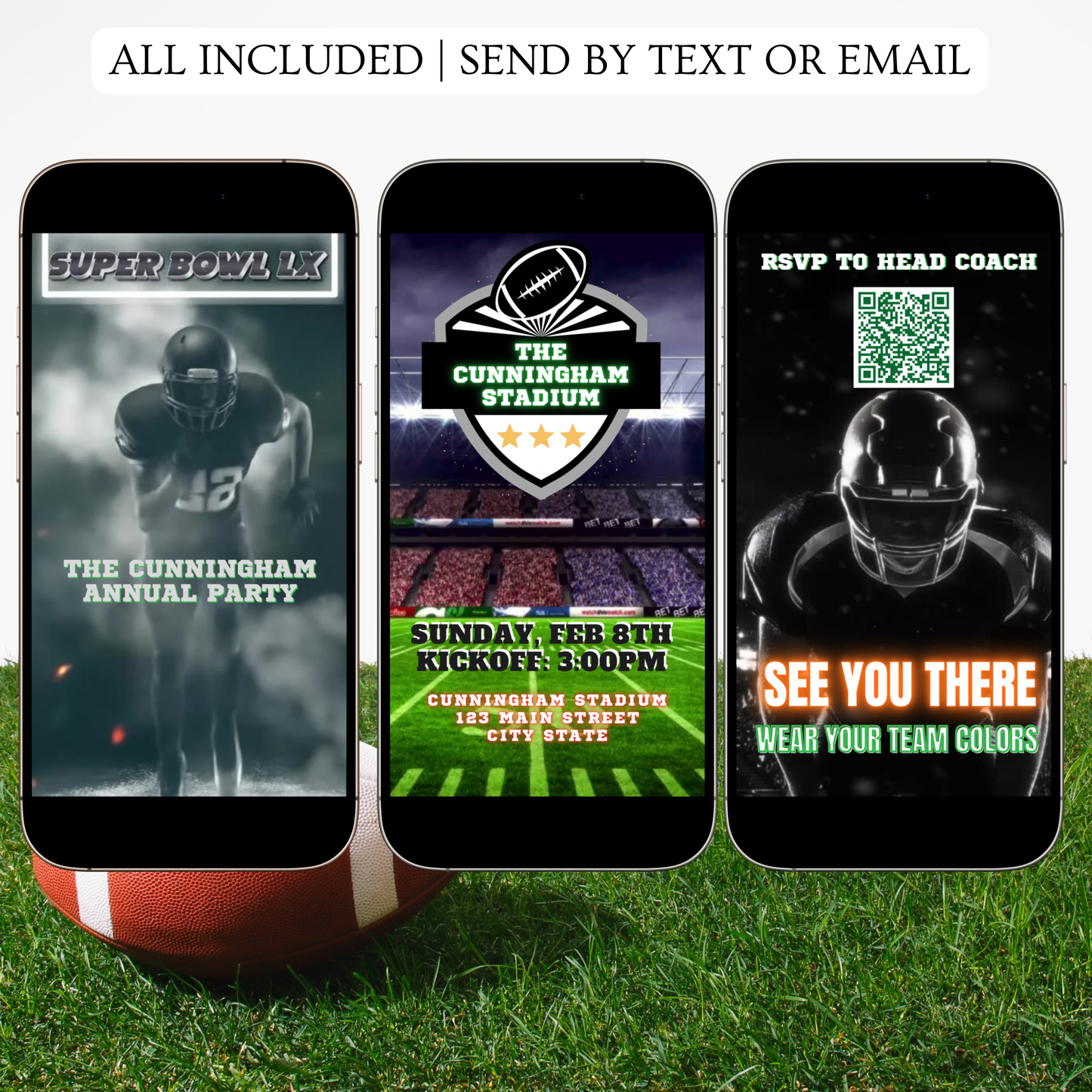 Super Bowl Video Invitation | Digital Football Game Day Invite | Editable Canva Template