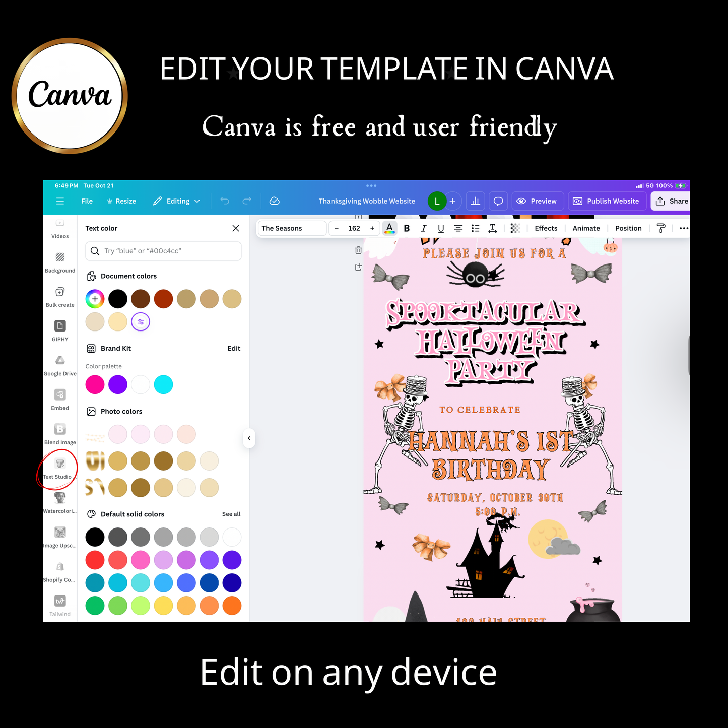 Halloween-Videoeinladung, animierte Halloween-Einladung in Pink, bearbeitbare mobile Halloween-Party-Einladung