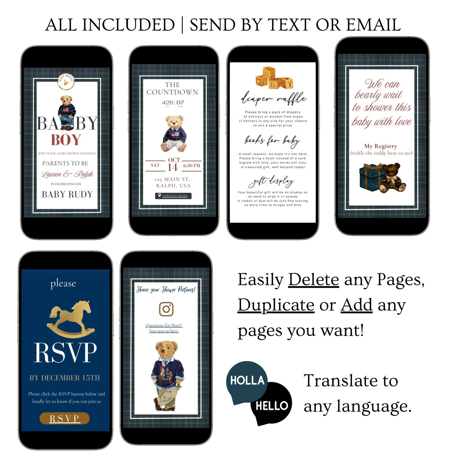 Polo Bear Baby Shower Invitation Website | Animated Baby Shower Invite with Rsvp tracking