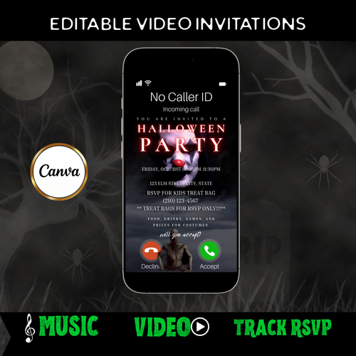 Halloween Video Invitation, Scary Clown Animated Invite, Editable Halloween Party Mobile Evite