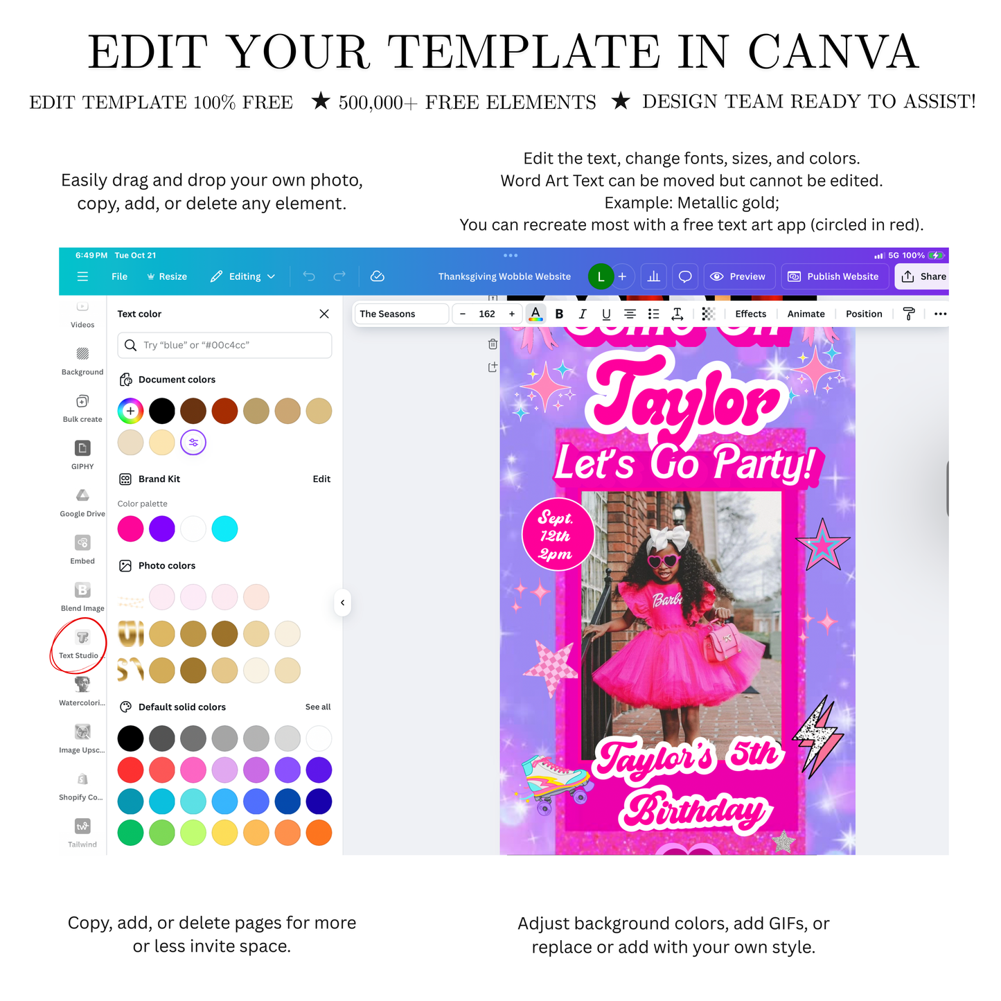 Editable Barbie Video Invitation | Animated Pink Barbie Digital Evite | Editable Canva Invite Template