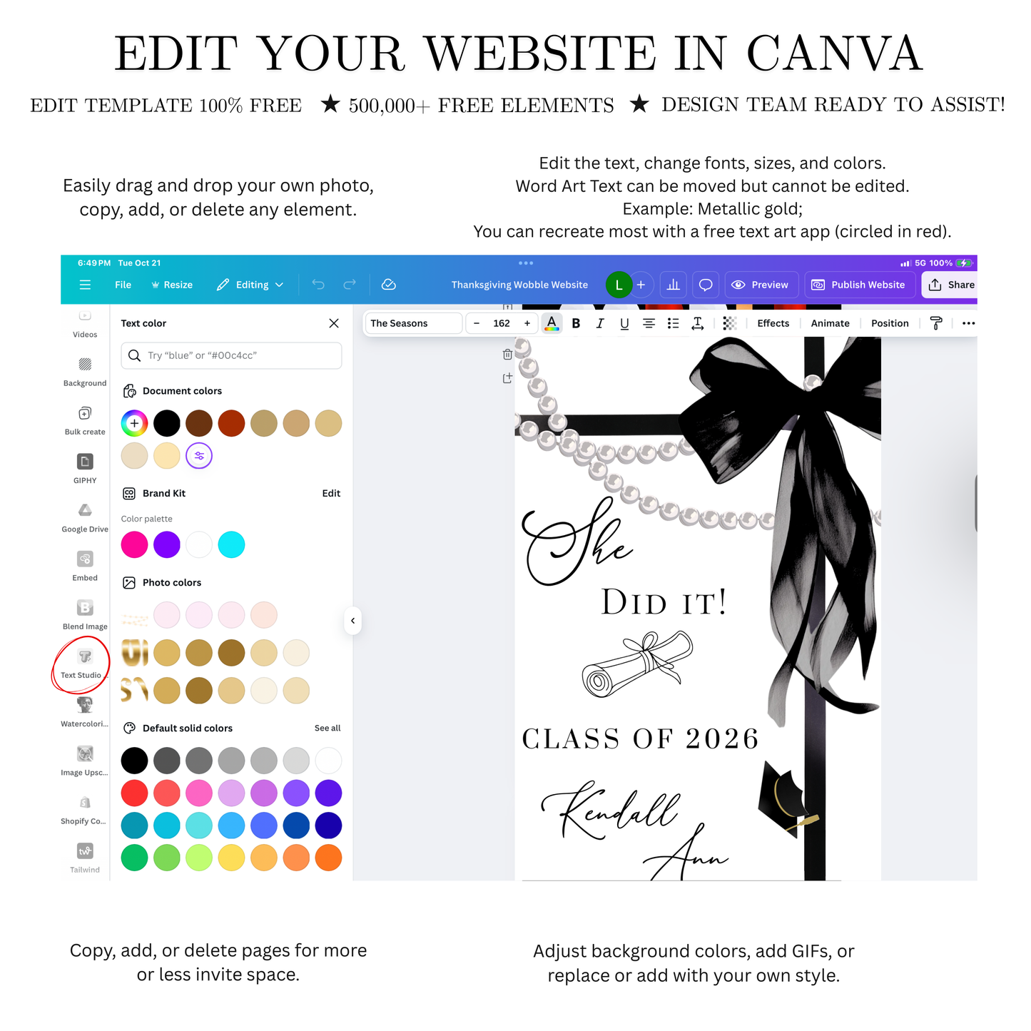 Graduation Party Video Invitation | White and Black Bow Graduation Invite for Her | Editable Online RSVP Evite Canva Template